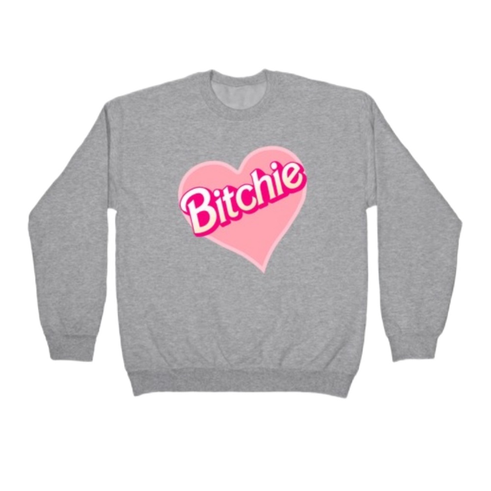 LOOK HUMAN Bitchie “Barbie” Crewneck Sweatshirt Size Small Soft Fleece Grey